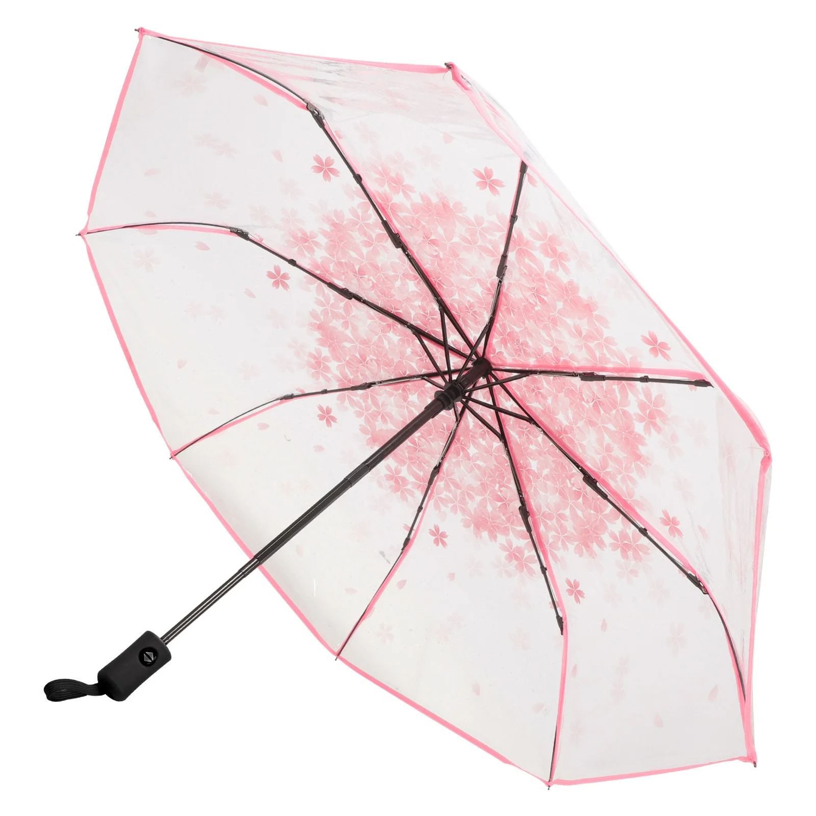 

Cherry Blossom Umbrella Transparent Metal Compact Folding Sun Rain Protection Stylish Parasol Small Umbrella for Handbag