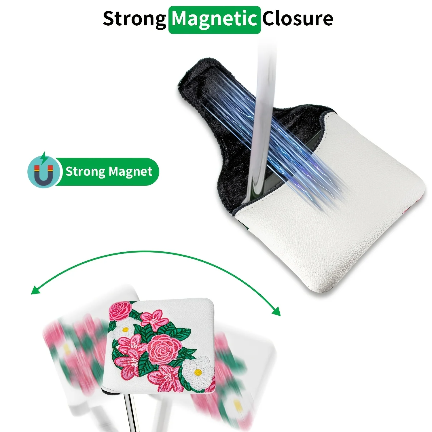 1pc Magnetic PU Golf Putter Cover with Peony Flower Design, Soft Lining & Magnetic Closure Suitable for Most Mallet Putters image 5
