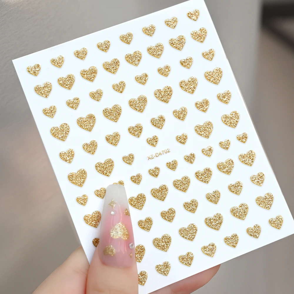 5 個 3D レッドピンクバレンタインデーネイルステッカーゴールドシルバーグリッターラブハートネイルデカール DIY 粘着スライダーマニキュアデコレーション