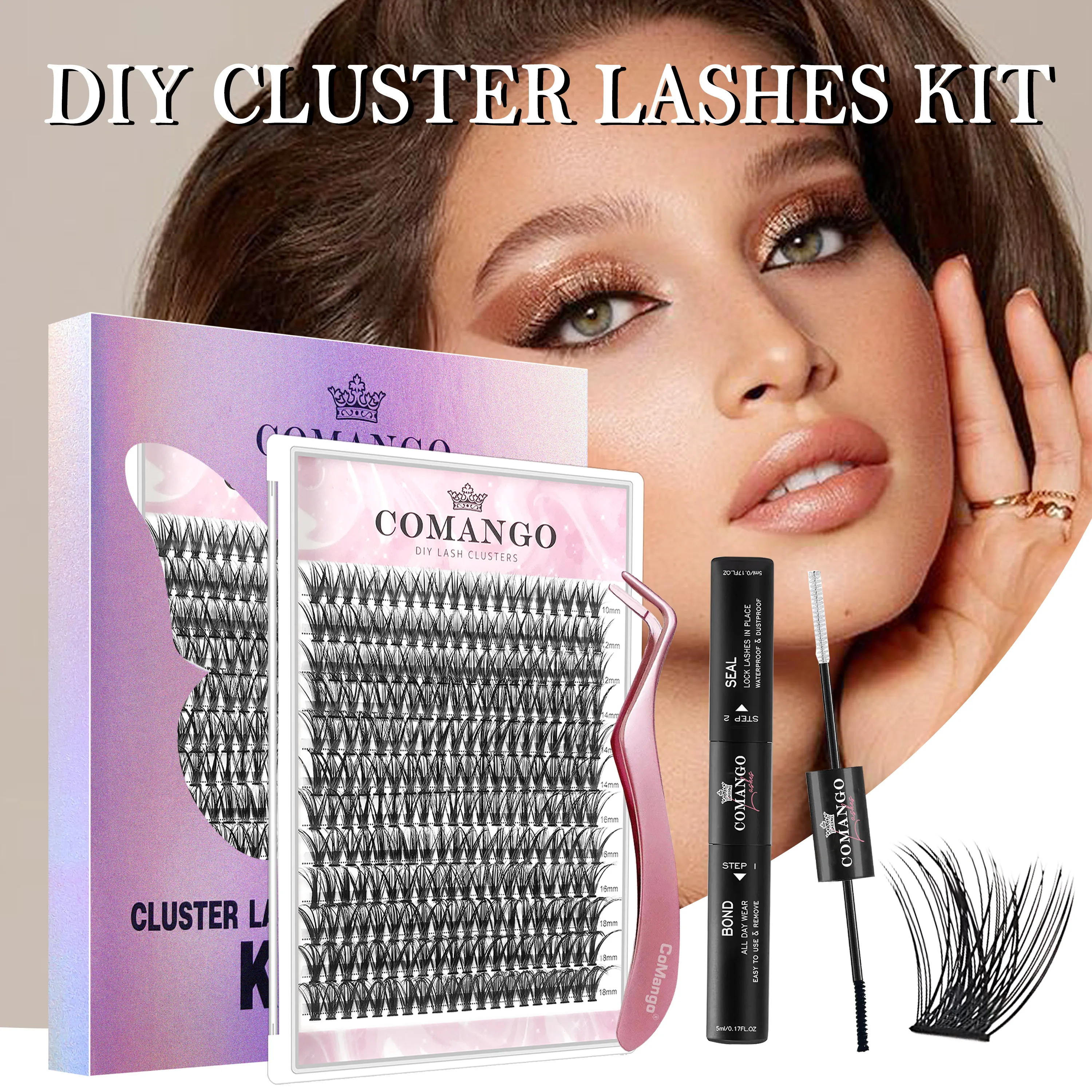 CoMango Kit di estensioni delle ciglia fai da te Mix10-18mm 144/240 pz ciglia cluster pinzette ciglia Bond e Seal Makeup