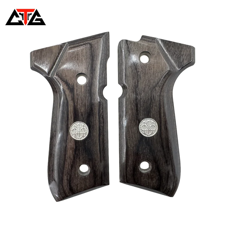 CTG Beretta 92 fs grips walnut-colored diamond pattern wood with Silver Coin Beretta