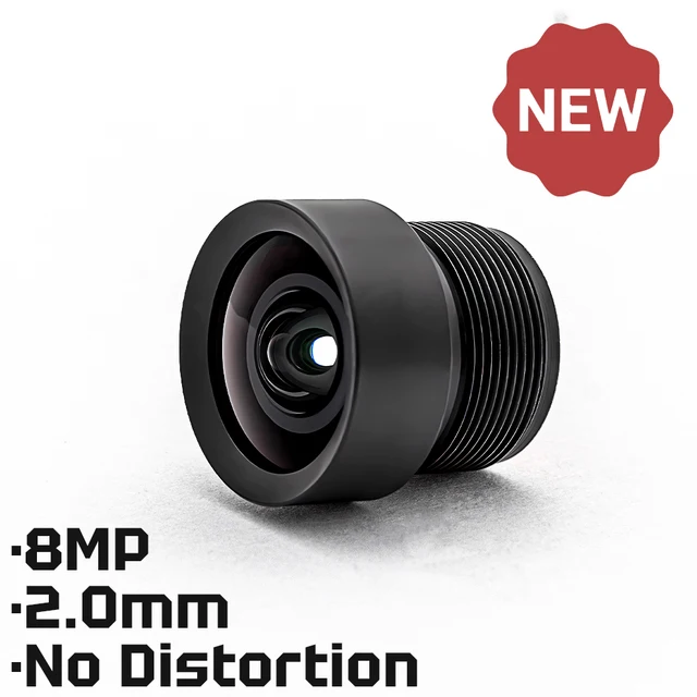 Obiektyw HD 8MP z mocowaniem M12, 2.0mm, bez zniekształceń, przysłona F2.0, format 1/2.8 cala, z filtrem 650nm do kamer monitoringu i systemów CCTV.