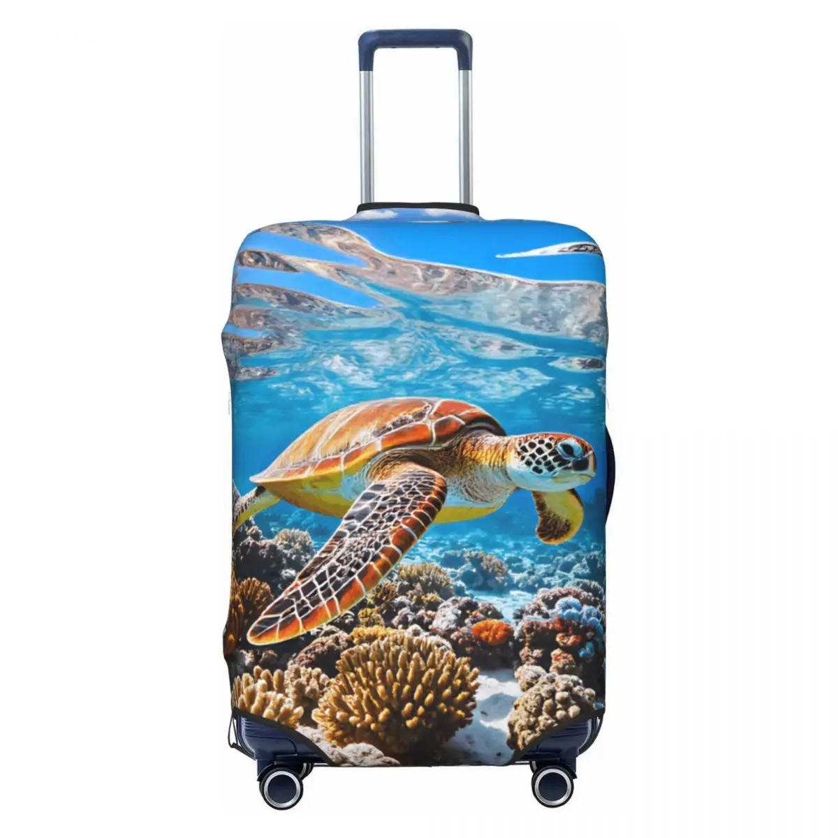 Custom Sky Reflection Coral Sea Turtle Print Luggage Cover Protector Dust Proof Travel Suitcase Covers