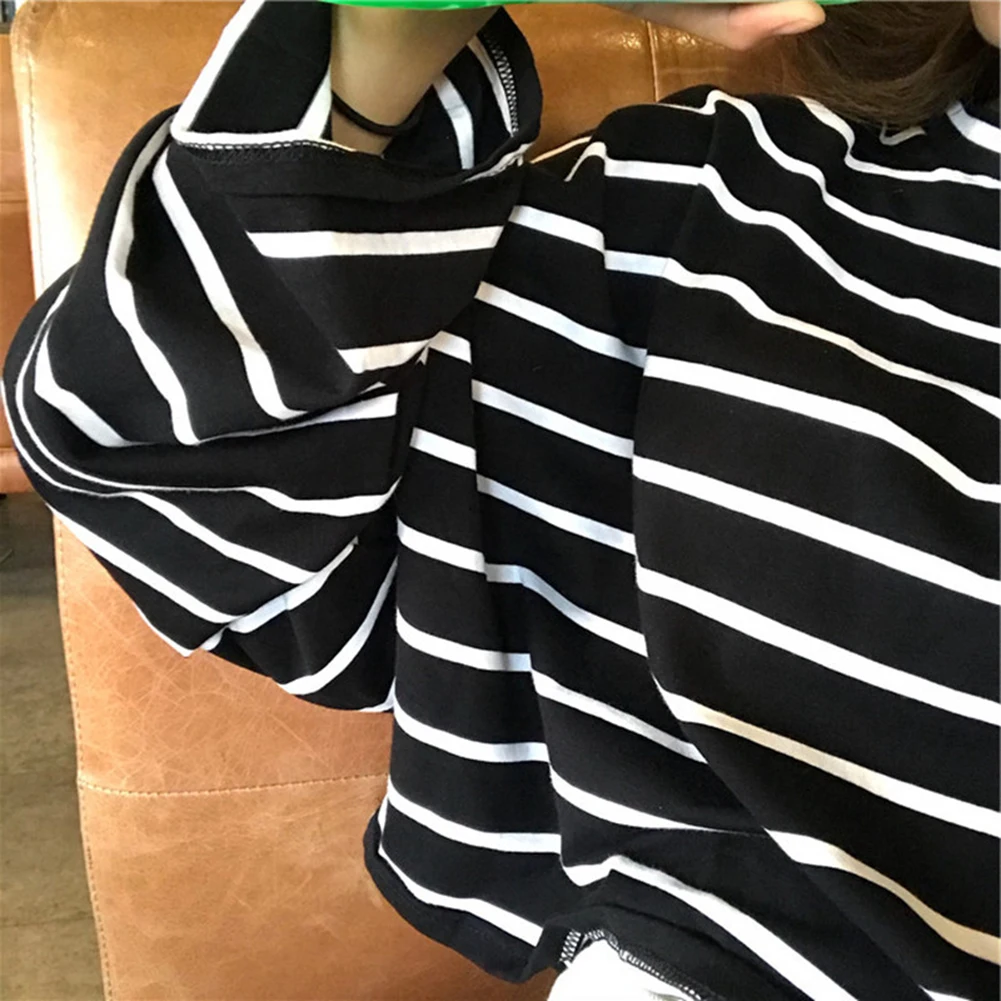 For Holiday Oversized Sweatshirt Striped T-shirt Tag Size M 2XL Oversized Women's T-shirt Loose T-shirt Long Sleeve