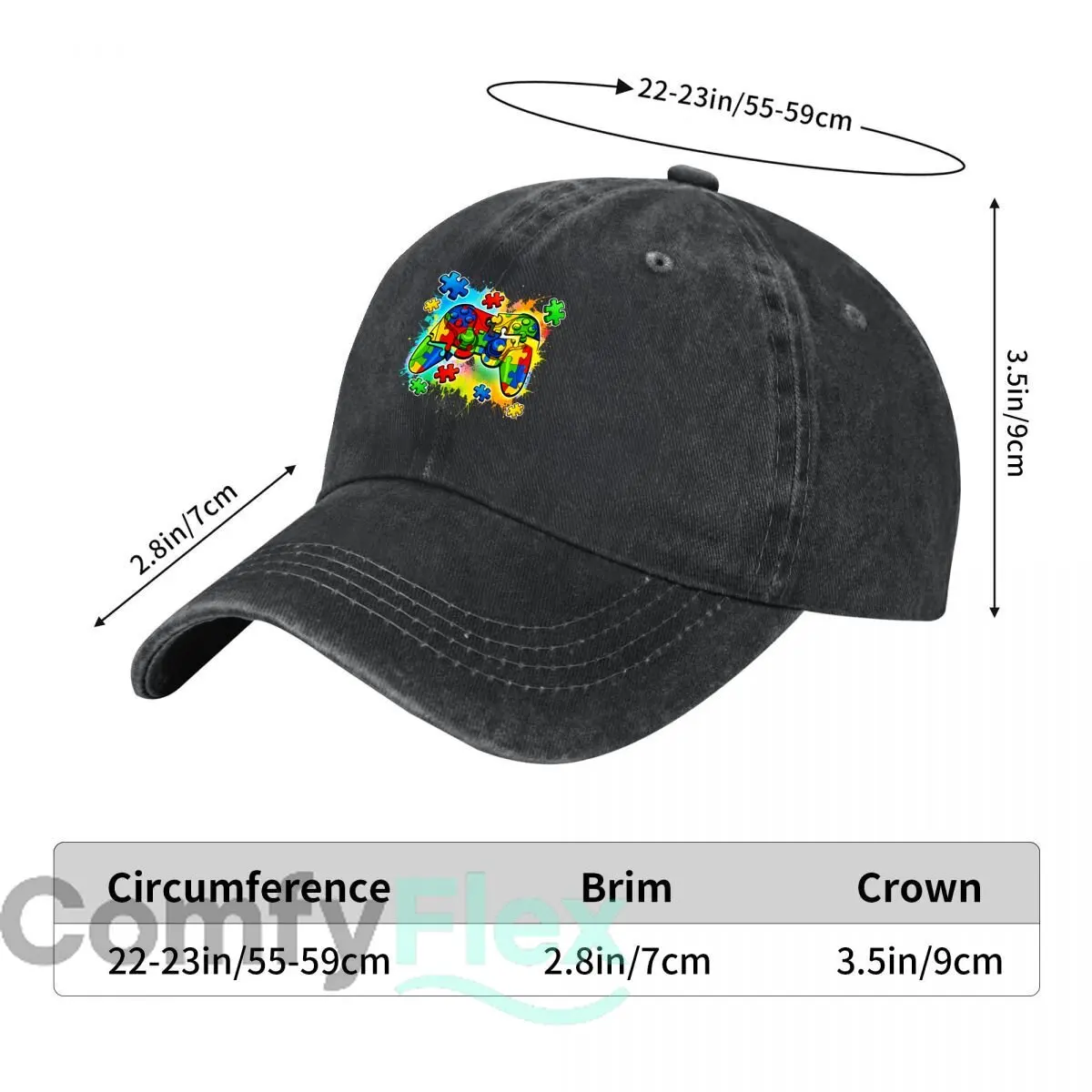 Colorful Autism Puzzle Game Controller New Vintage Washed Cotton Baseball Cap Hip Hop Sun Hats