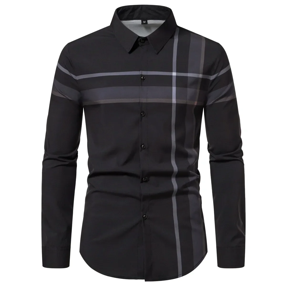 Men\'s New Spring and Summer Long Sleeve  Shirt Fashion Trend   Stripes Thin  Men Clothing