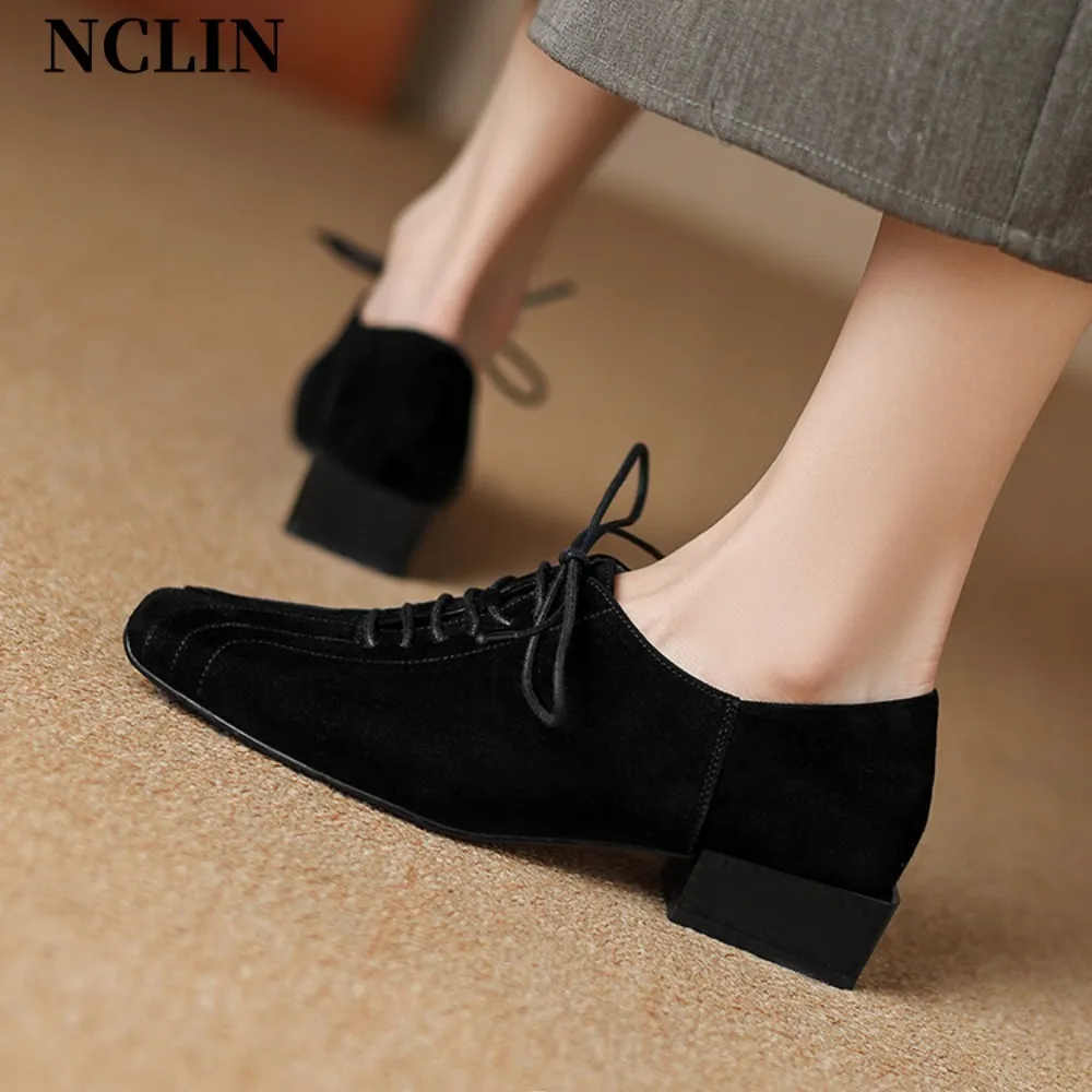 

Womens Casual Flats Shoes Sheepskin Summer Brown Lace-up Moccasins Suede Leather Walking Lofers Shoe Females Zapatillas Mujer