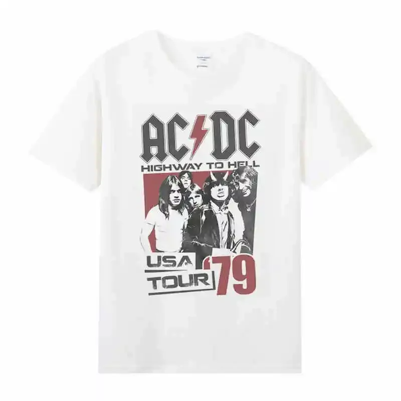 Summer cotton round neck half-sleeved short-sleeved rock peripheral men and women with the same T-shirt band acdc