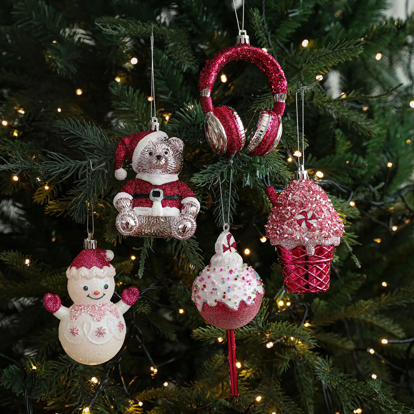 

1pcs Cartoon Christmas Ornament Red Glitter Cake Bear Snowman Lollipop Pendant Sparkling Hanging Decor for Home Tree Party Gift
