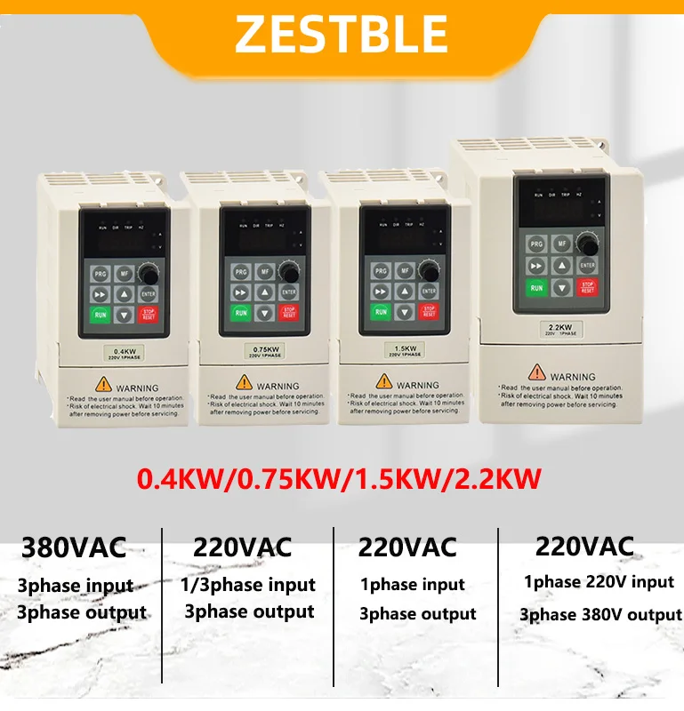 

Variable Frequency Drive 0.4/0.75/1.5/2.2KW 0.5/1/2/3HP VFD Converter Motor Speed Vector Control ZA-D12 Inverter