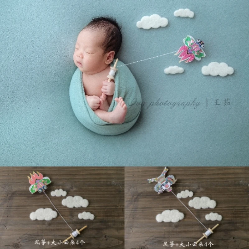 

Аксессуары для фотосъемки новорожденных, реквизит, шерстяные облака ручной работы с набором воздушных змеев, аксессуары для фотосъемки, реквизит для студийной съемки