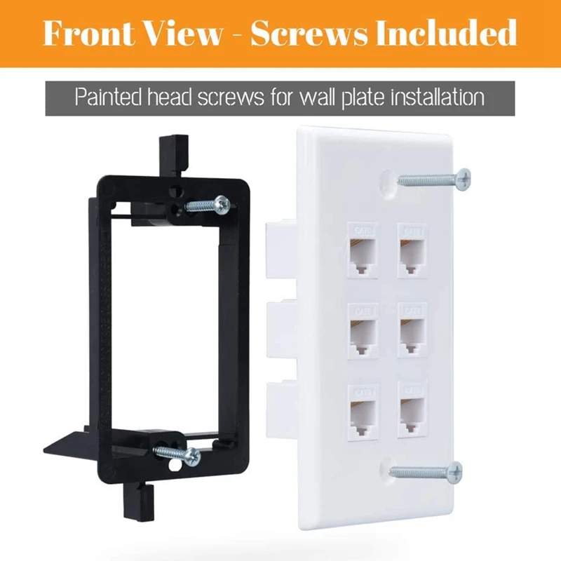 Piastra a parete Cat6 6 porte con staffa di montaggio a bassa tensione a 1 gruppo per cavi di rete Cat5e, Cat6, Cat6a, Cat7, bianco