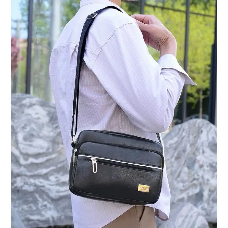 

New pu leather fashion men's crossbody bag large capacity men's shoulder bag casual versatile multi-layer cell phone coin purse
