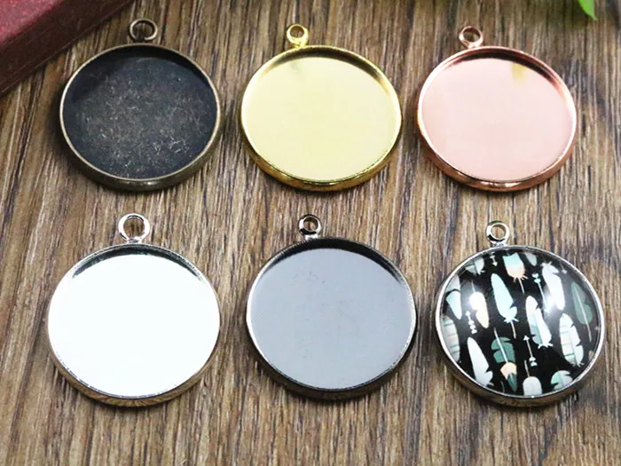 20pcs 20mm 내부 크기 6 색 도금 클래식 스타일 철 금속 카보 숑 자료 부적 펜던트