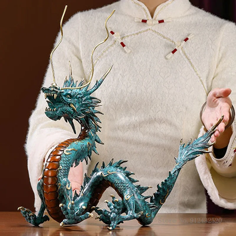 Creative Zodiac Dragon Sculpture, Auspicious Colored Copper, Living Room, Desk, Office Decoration Crafts, Opening Gift, 1Pc