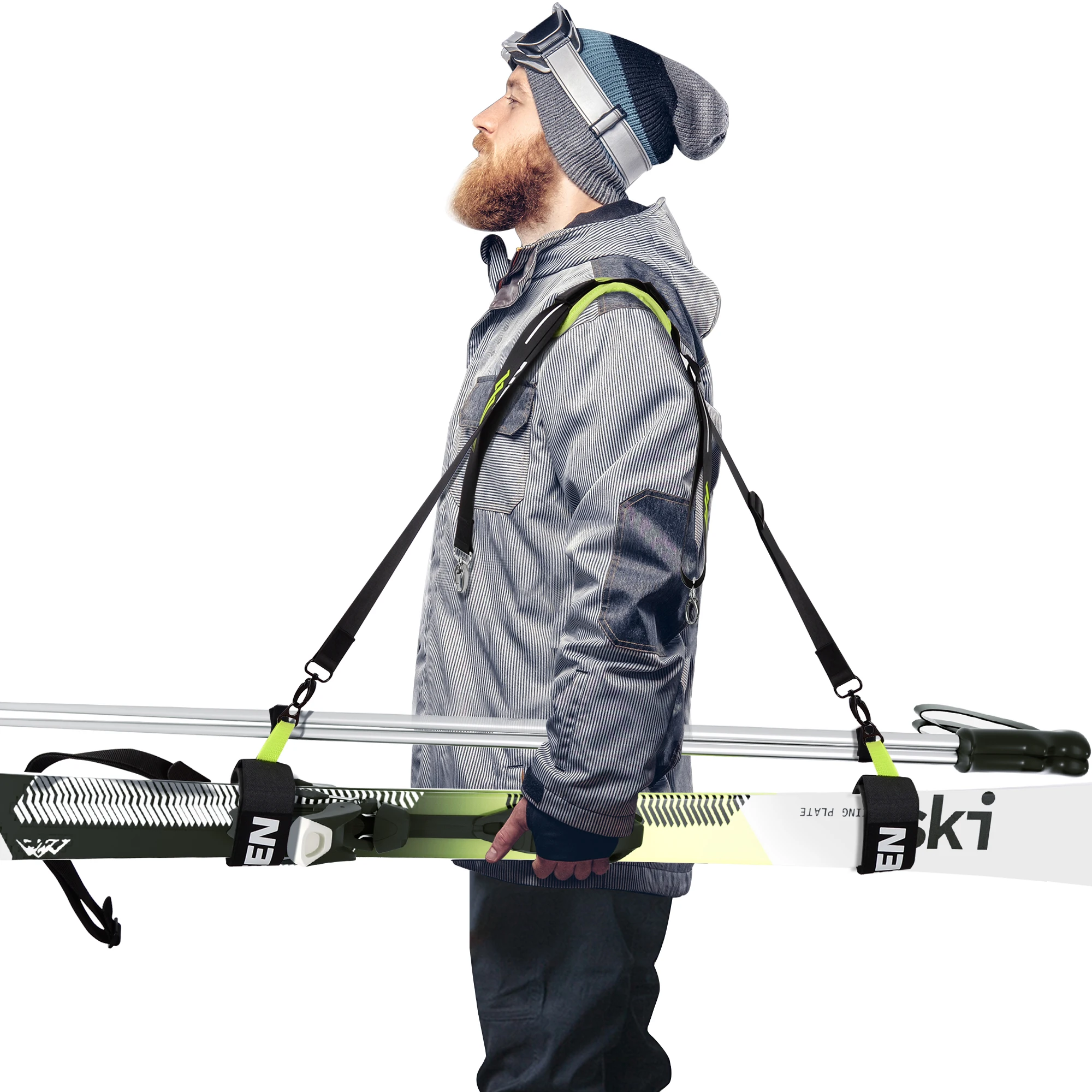 

Hikeen Ski Carrier Straps Poles and Boot Downhill Skis Straps with Adjustable Anti-slip Shoulder Sling Metal Buckle Swivel Hook