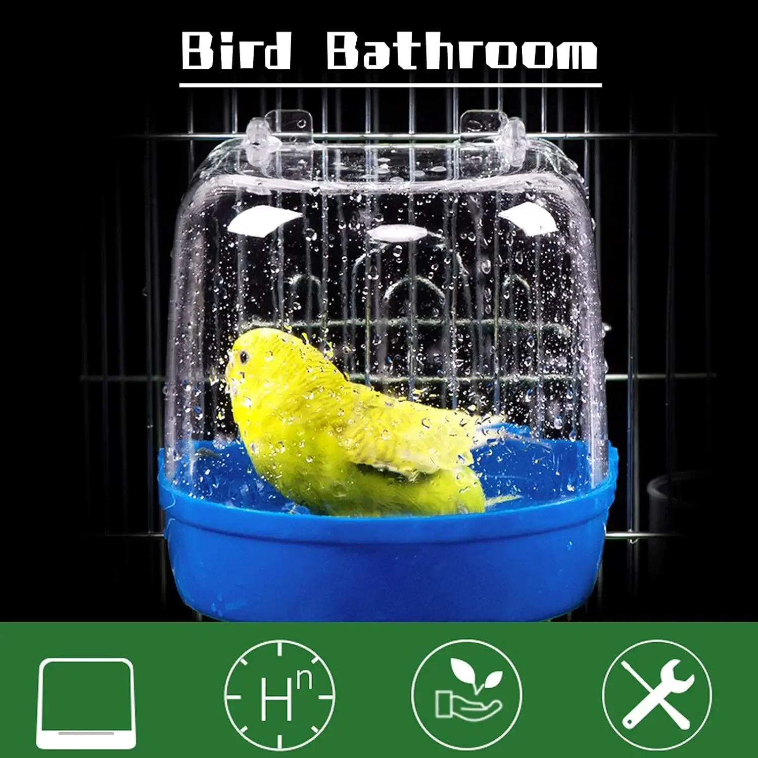 1pc Clear Bird Bath for Cage Parakeet Bird Cage Accessories Hanging Bird Bath Box Parrot Pet Bathing Tub with Clear View