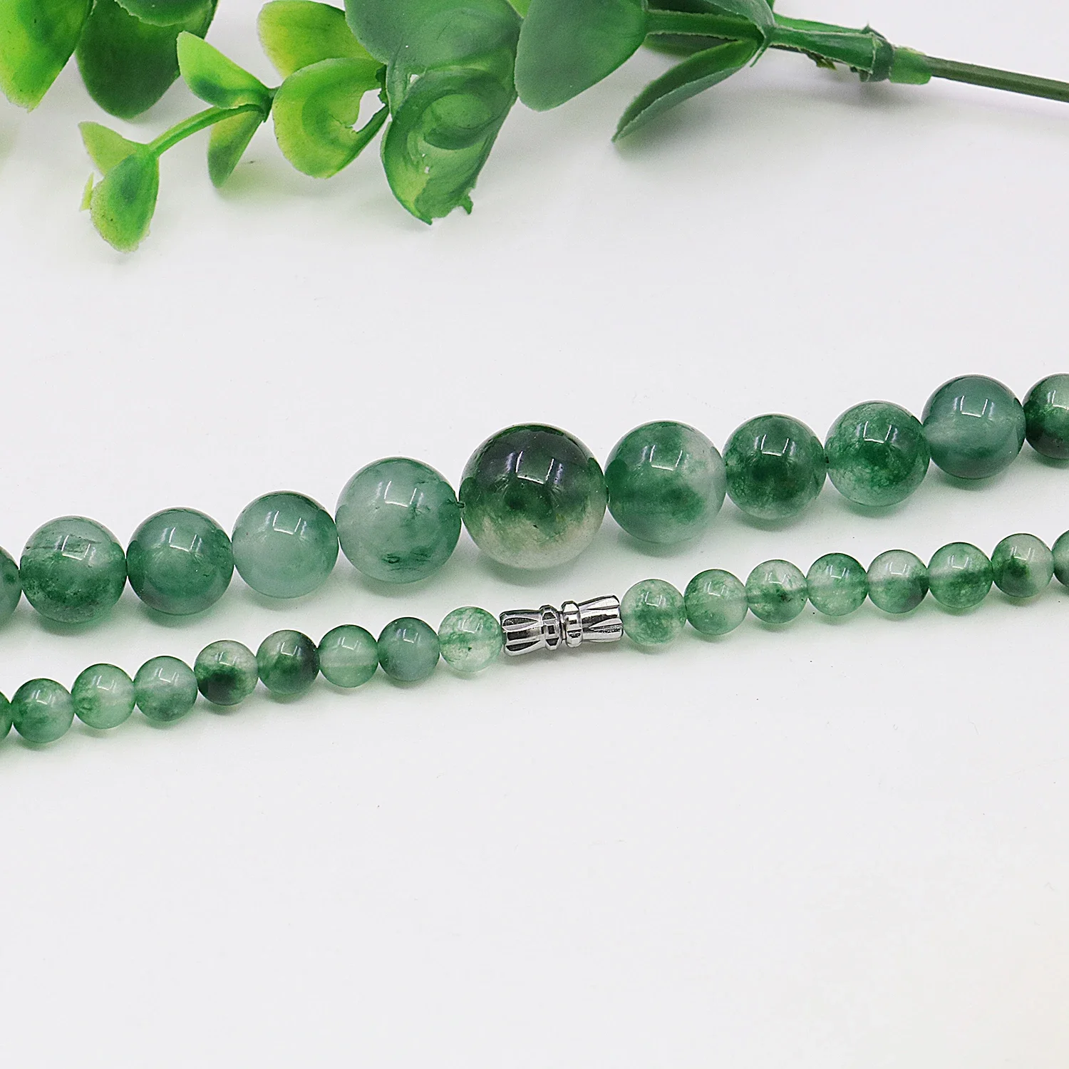 6-14mm Natural Green Granites Jade Chalcedony Tower Round Bead Necklace/Earring Sets, Accessory NeckChain,Women Girl Gift 18inch