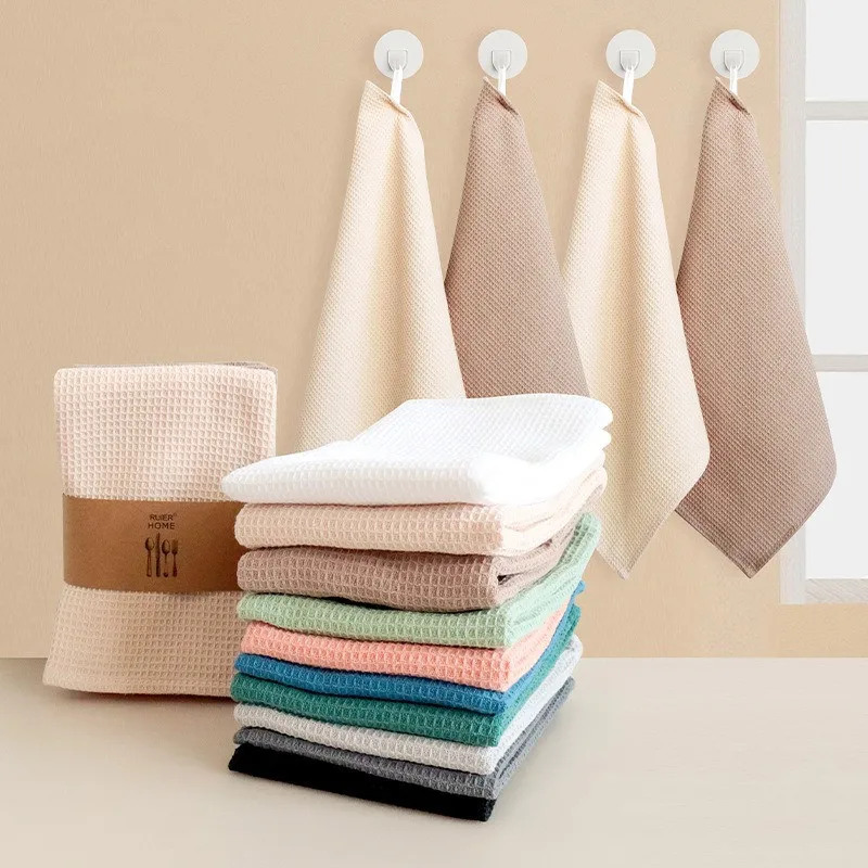 

4 шт./компл. 35x35 см квадратные однотонные вафельные хлопковые чайные полотенца кухонные мягкие впитывающие салфетки для мытья посуды