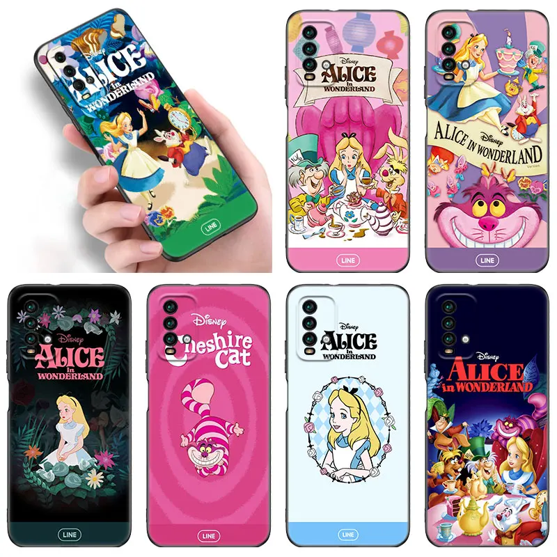 Disney Alice in Wonderland Black Phone Case For Xiaomi Redmi Note 11 11S 11T 11E 10 10T 10S 9S 9T 9 8T 8 7 6 5 Pro + 5G Cover