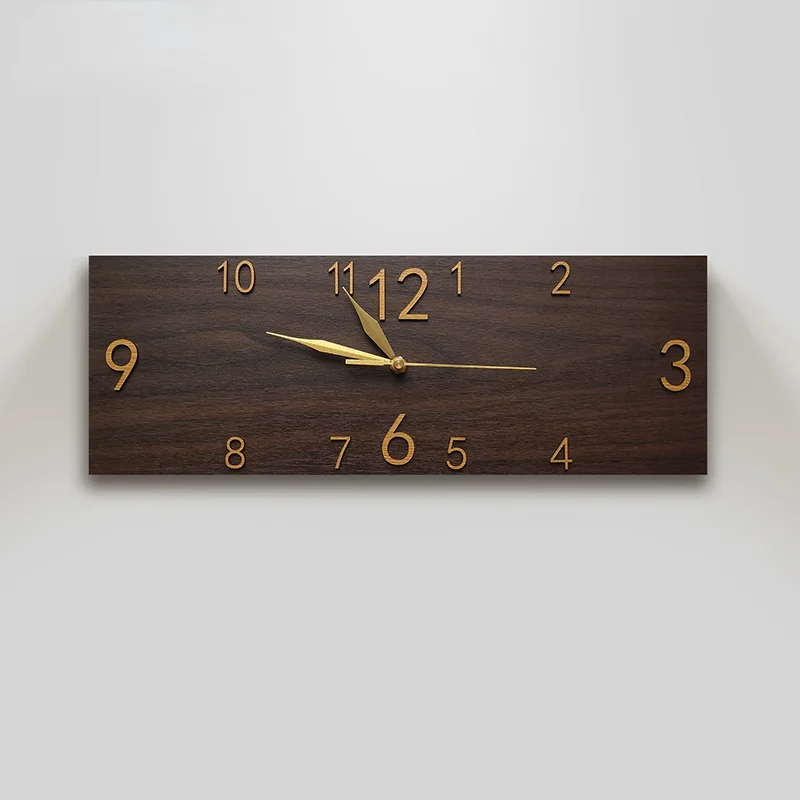 European style retro wood grain rectangular wall clock living room study home creative clock personality art deco clock mute