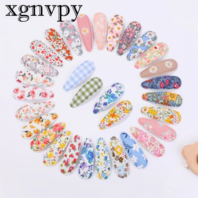 xgnvpy 2Pcs Printed BB Hairpin Baby Hair Accessories Handmade Cloth Flower Hairclip Girls Sweet Barrettes Headwear for Baby Kids