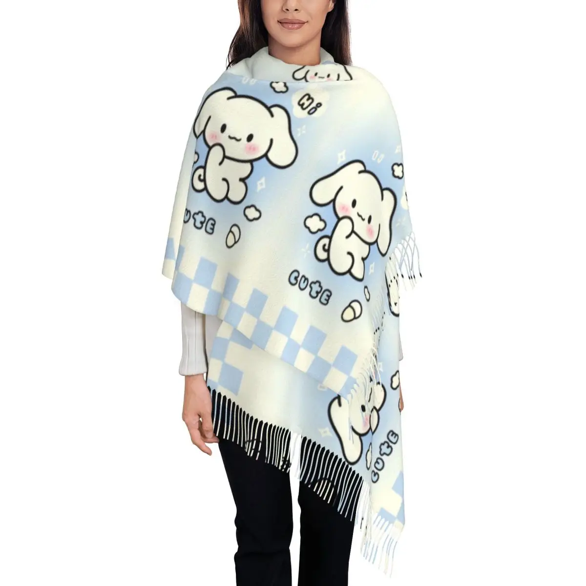 Custom Wallpaper Cute Scarf Wrap Women Long Winter Warm Tassel Shawl Unisex Cinnamoroll Scarves