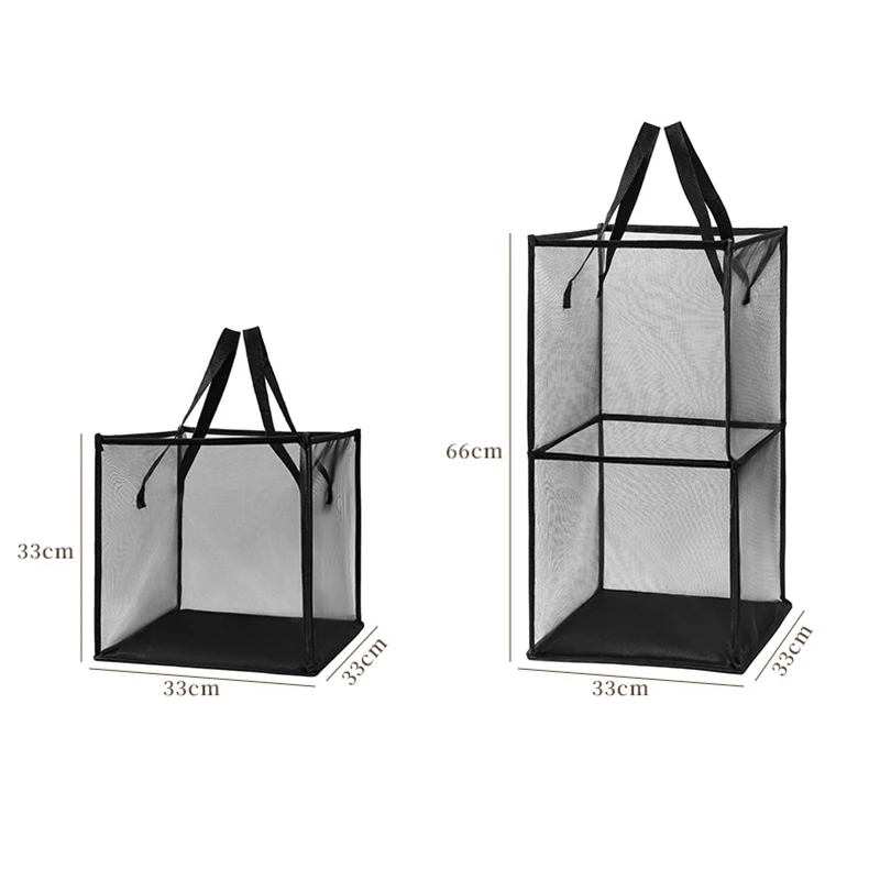 1 قطعة سلة الغسيل ذات المقصورة المزدوجة ، منظم لعبة شبكي ذو سعة كبيرة مع مقابض للمنزل ، سلال تخزين الملابس القابلة للطي #6