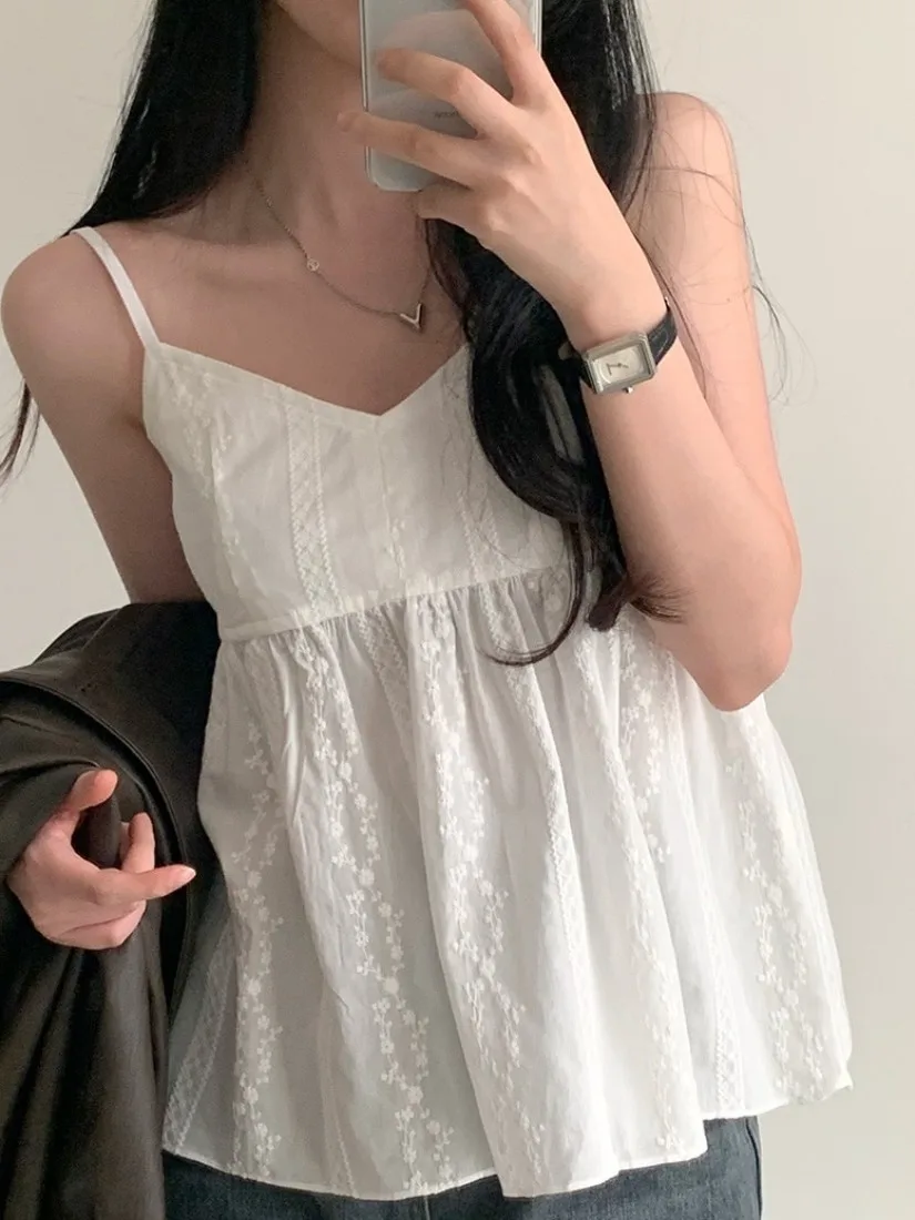 

Ele Embroidered Floral ter Ne Vest Women's Summer New Gentle Sle Outerwear Lace Trim Top Sweet Pure Color Sweater