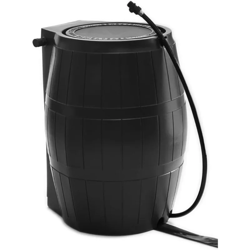 RC4000-BLK 50-Gallon BPA Free Flat Back Home Rain Catcher Water Storage Collection for Watering Outdoor Plan