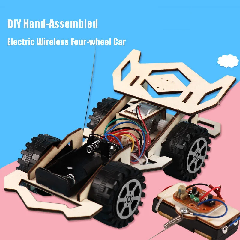 DIY Hand-assembled Electric Car Toys Wooden Building Vehicle Toy Educational Kids Remote Control Wireless Four-wheel Drive Toys