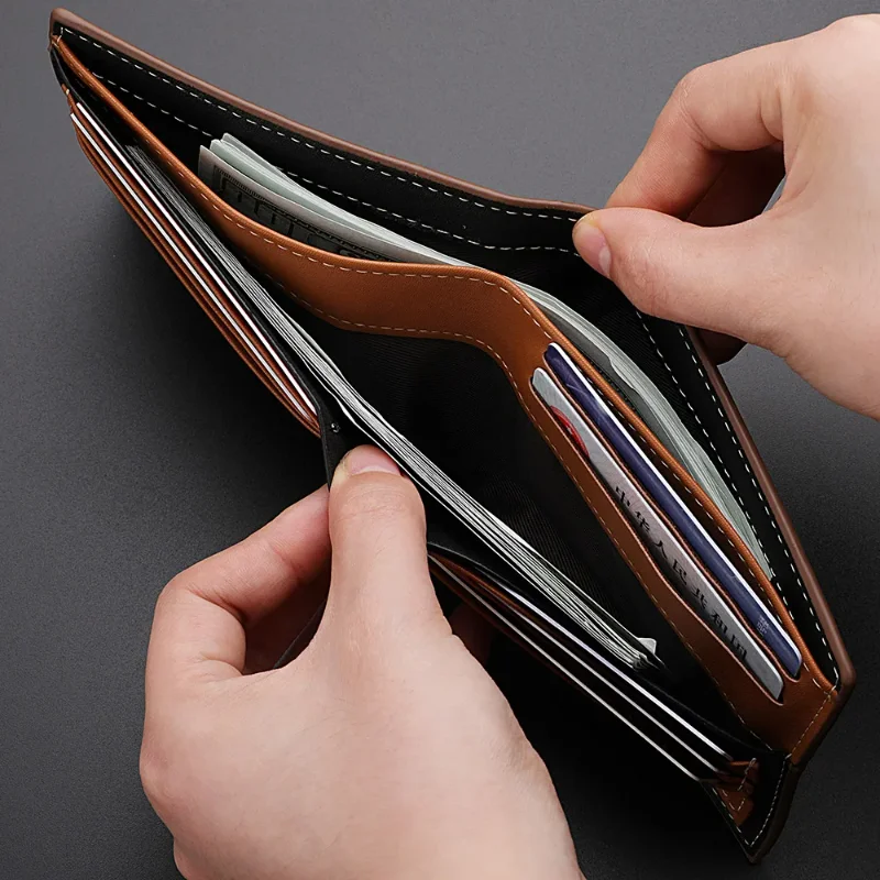 Business Men's Short Wallet Microfiber Synthetic Leather Short Wallets Men Stripe Male Purse Coin Pouch Multi-functional Cards