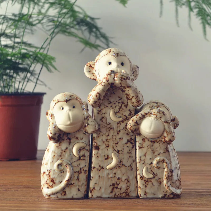 

Creative Ceramics Don't Listen, Don't Look, Don't Say Sanbu Monkey Cute Home Living Room TV Cabinet Office Crafts Decoration