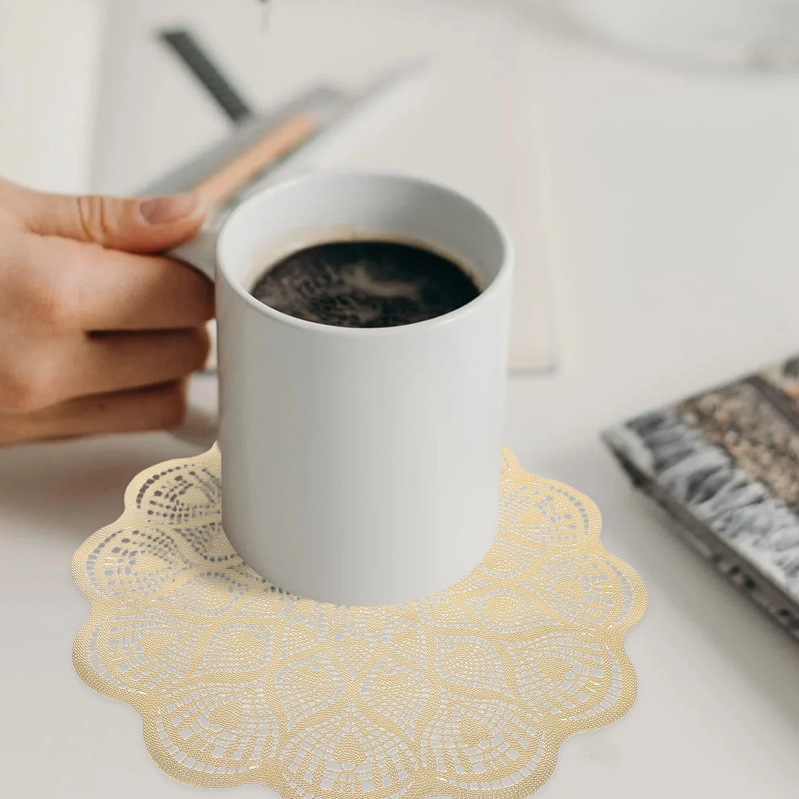 

8Pcs PVC Round Placemats Elegant Hollow Design Washable Table Mats for Dining Table Decor Wedding Party Favors