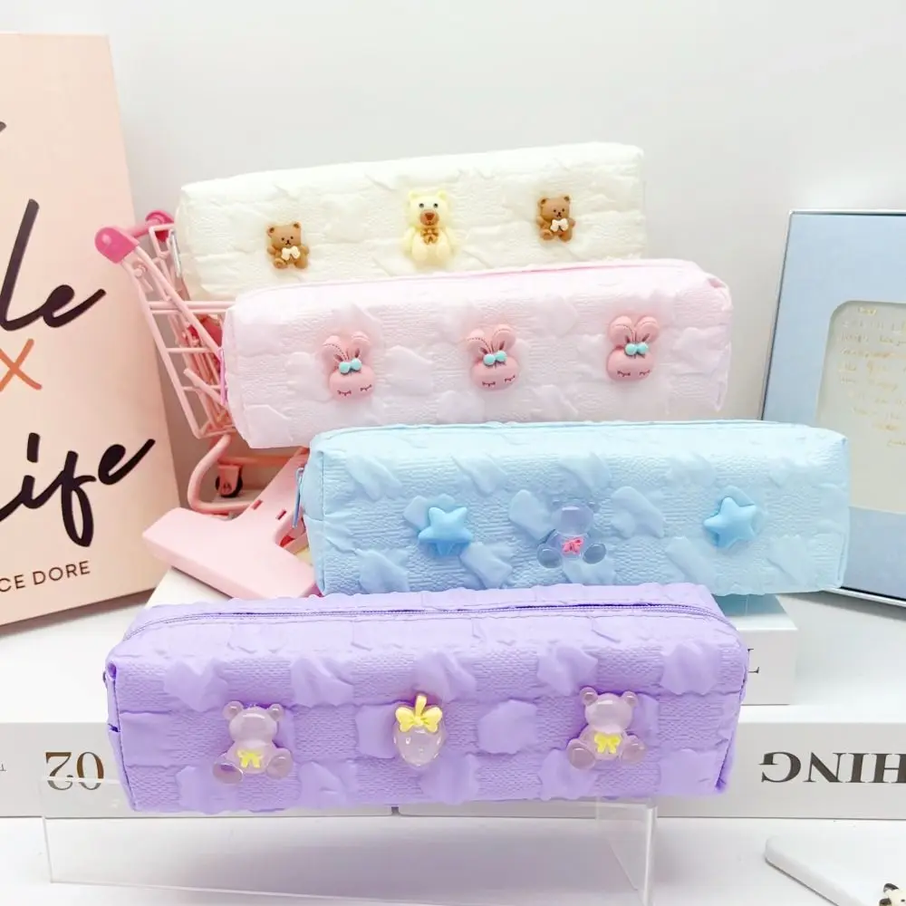 Simplicidade grande capacidade bolsa de lápis dos desenhos animados impressão portátil saco de lápis com zíper saco de armazenamento de papelaria estudantes papelaria