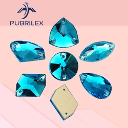 Pubrilex Aquamarine All Shapes Sew On Rhinestones Chamfered Crystal Beads Sewing Accessories for Garment Jewelry Decorations