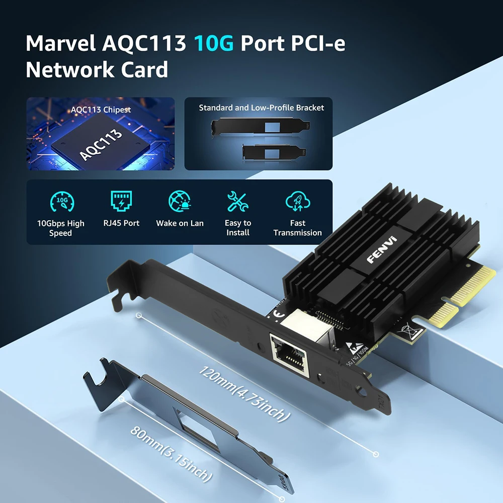 10Gbps PCIE To RJ45 LAN Card PCIE X4 AQC113 10000Mbps Gigabit Network Ethernet Controller Adapter for PC for Win10/11 Server