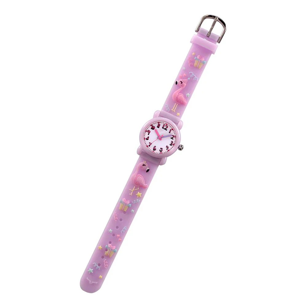 Colorful Cartoon Kids Watch Waterproof Flamingo Design Adorable 3D Wristwatch Comfortable Timepiece for Children Light