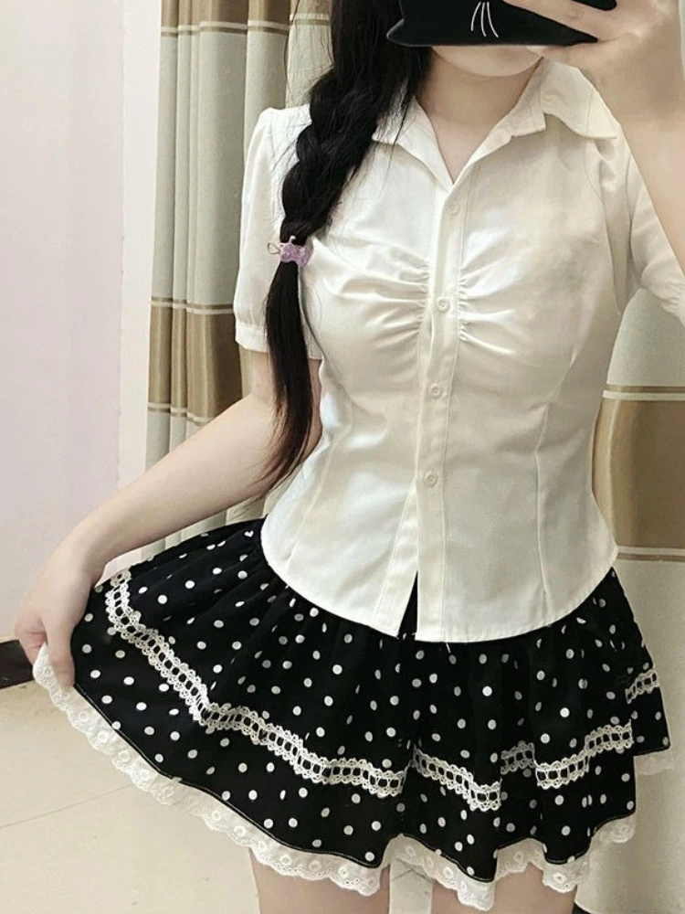 Japanese Vintage Sweet Black Polka Dot Skirt Women Cute Design Lace Kawaii Skirt Subculture Female Chic Spicy Girl Retro Outfits