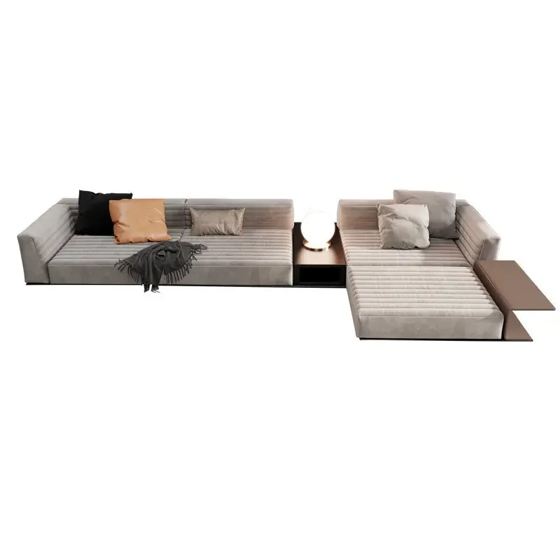 Sofa high-end villa large apartment cotton and linen retro backrest double-sided fabric sofa