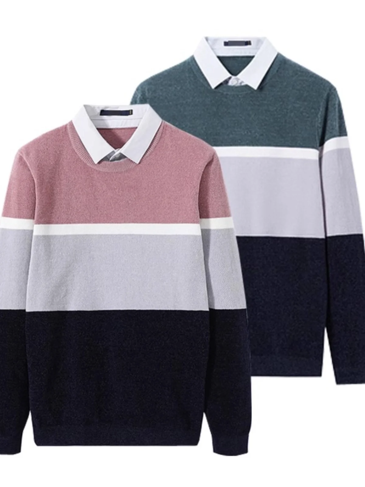 

Мягкий мужской вязаный свитер с воротником irt, полосатый двухсекционный свитер, осень-зима, молодежный витали, полиэстер, акрил, нейлон, смесь