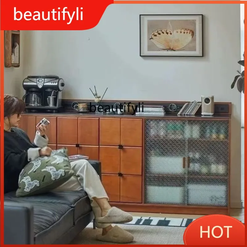 

Обеденный боковой шкаф из цельного дерева, встроенный у настенный шкафчик для гостиной, входной шкаф для хранения чая, 6601