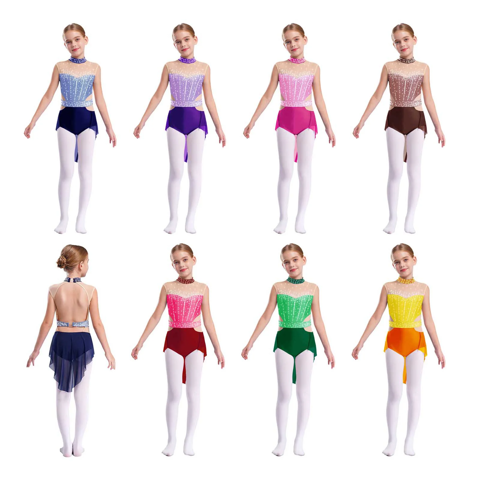 أطفال بنات فستان رقص الباليه ملابس الرقص الغنائية الراين شبكة الجمباز متجنب يوتار الشكل التزلج راقصة الباليه #2