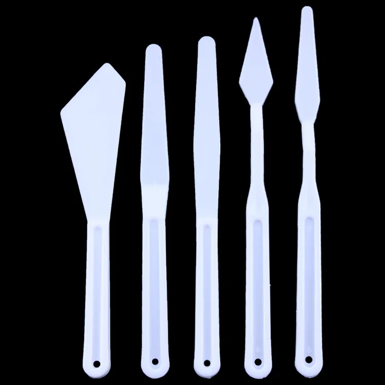 Lot de 5 Spatules en Plastique, Couteaux à Palette Fins et Flexibles, Outils de Peinture pour Peinture Acrylique