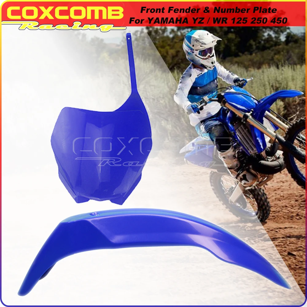 Blue Motocross Enduro Front Fender & Front Number Plate Mudguard Plastic Fairing Kit For Yamaha YZ125 YZ250 WR250 WR450 YZ WR