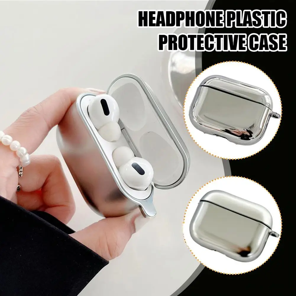 For Airpods 4 Electroplate Earphone Case Simple Protective Cover Shell Case Silver Metal Headphone plastic protective case