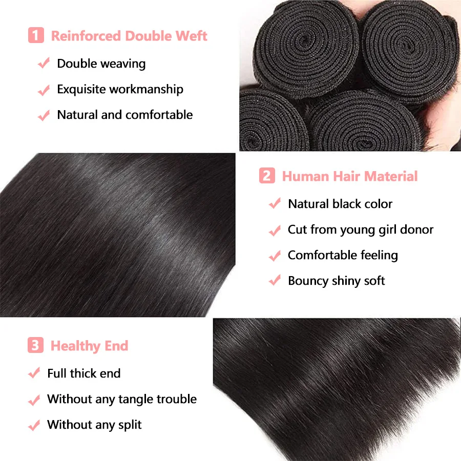 Bone Straight Brazilian Hair Bundles para mulheres, 100% cabelo humano, cabelo remy, cabelo natural, extensões de cabelo, 30 in, 32 in