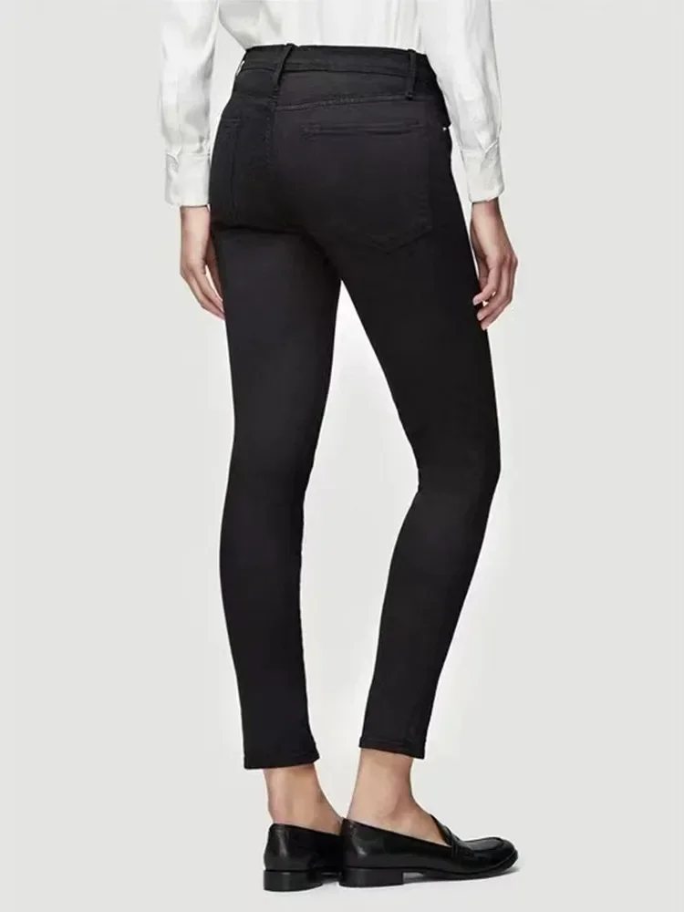 Pantalon en jean extensible noir pour femme – Conception de fermeture éclair fendue à taille moyenne, jean crayon longueur cheville pour dames