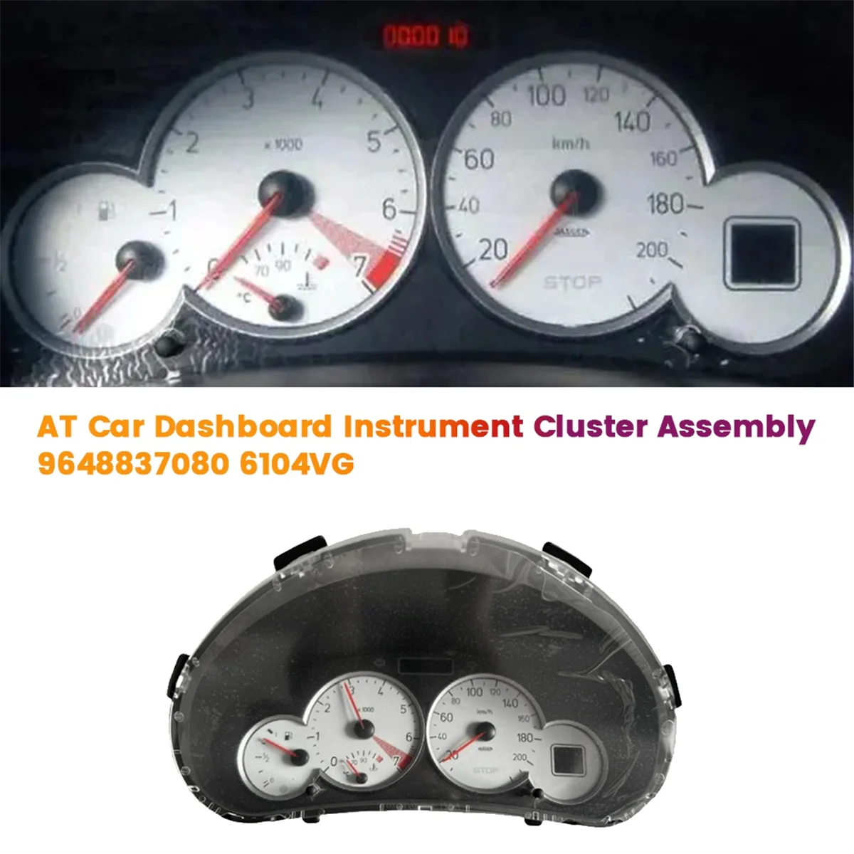 AT Car Fuel Instrument Cluster Assembly 9648837080 6104VG for Peugeot 206 2005-2008 Automatic Instrument Meter Dashboard