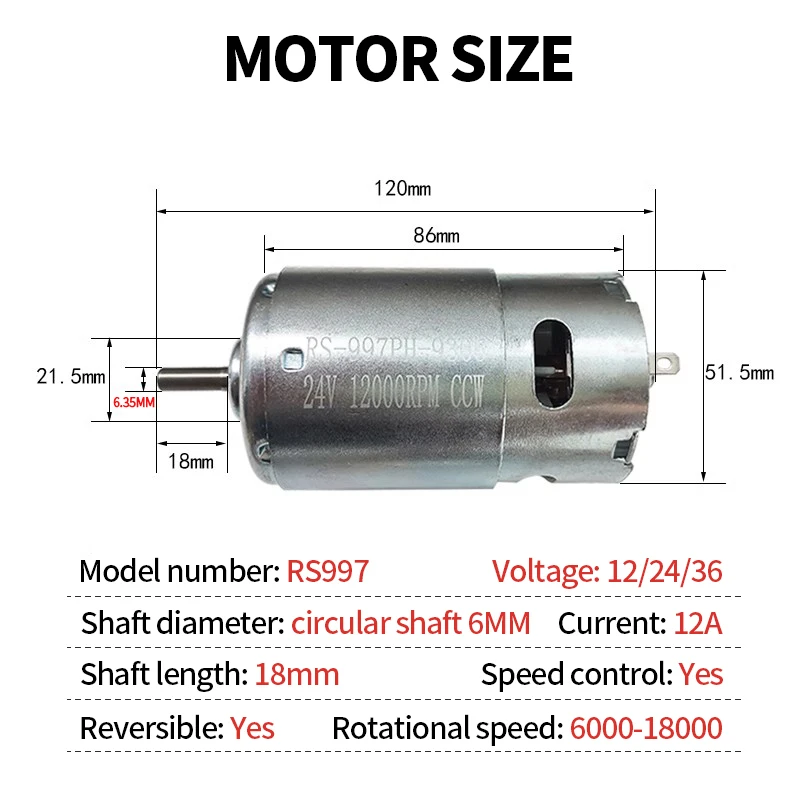 DRS997 DC motor violent 12-24V high-speed 36V motor 6000-12000rpm silent dual bearing lathe Buddha bead table saw brush motor